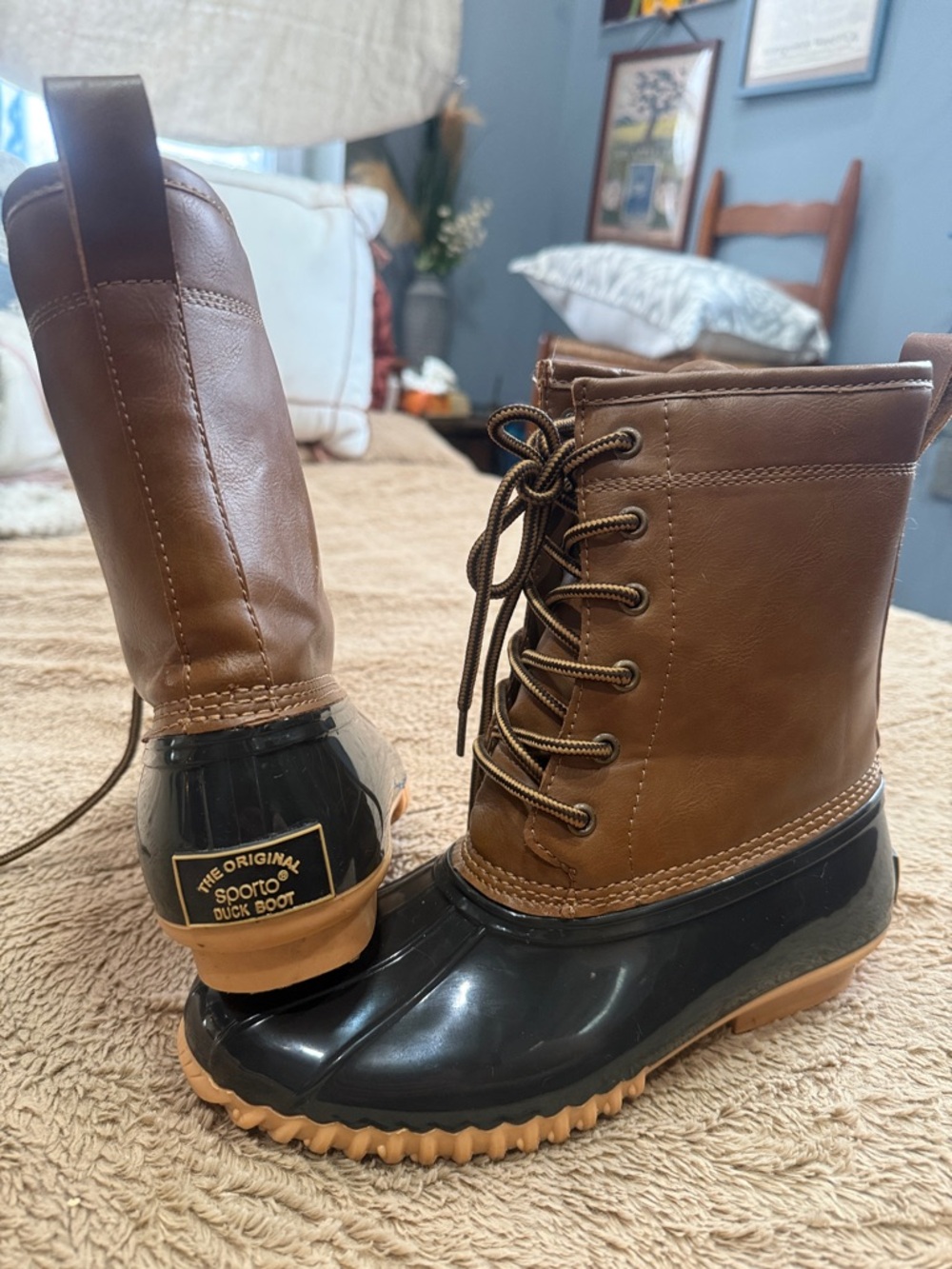 Sporto Brown and Black Lace-Up Duck Boots